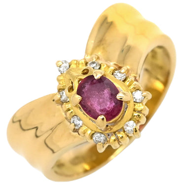 ノンブランド NON BRAND ルビー ダイヤ リング イエローゴールド K18YG ルビー ダイヤモンド リング 指輪 Au750 18K 18金 レッド 赤 7.5号