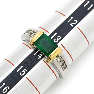 ノンブランド NON BRAND エメラルド ダイヤモンド リング プラチナシルバー×イエローゴールド×エメラルドグリーン Pt900 K18YG ダイヤモンド エメラルド リング 指輪 グリーン 緑 13.5号