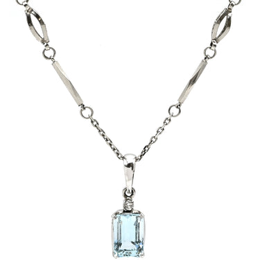 ノンブランド NON BRAND ライトブルー×プラチナシルバー Pt850 アクアマリン ネックレス 水色 アクアマリン スクエア バケットカット ダイヤ プラチナ