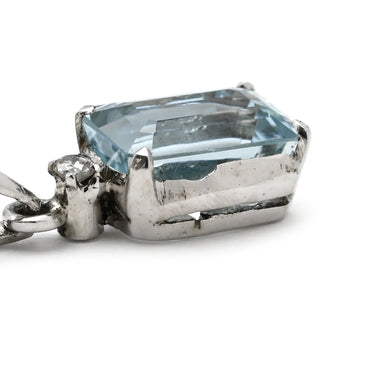 ノンブランド NON BRAND ライトブルー×プラチナシルバー Pt850 アクアマリン ネックレス 水色 アクアマリン スクエア バケットカット ダイヤ プラチナ