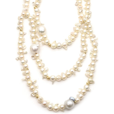 ノンブランド NON BRAND 3連 パール シルバー シルバー パール ネックレス 大粒 バロック