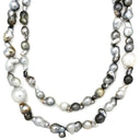 ノンブランド NON BRAND バロックパール ロングネックレス グレーXホワイト パール ネックレス