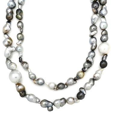 ノンブランド NON BRAND バロックパール ロングネックレス グレーXホワイト パール ネックレス