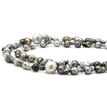 ノンブランド NON BRAND バロックパール ロングネックレス グレーXホワイト パール ネックレス