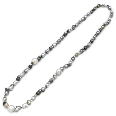 ノンブランド NON BRAND バロックパール ロングネックレス グレーXホワイト パール ネックレス