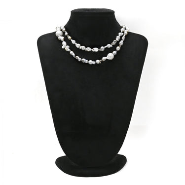 ノンブランド NON BRAND バロックパール ロングネックレス グレーXホワイト パール ネックレス
