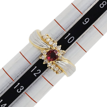 ノンブランド NON BRAND ルビー ダイヤリング イエローゴールド×プラチナシルバー K18YG Pt900 ルビー ダイヤモンド リング 指輪 Pt900 イエローゴールド プラチナ コンビ レッド 赤 11号