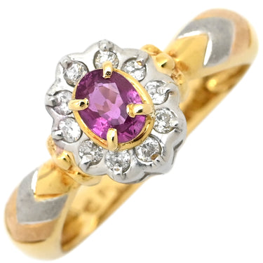 ノンブランド NON BRAND サファイア ダイヤ リング イエローゴールド×プラチナシルバー K18YG Pt900 サファイア ダイヤモンド リング 指輪 Au750 18K Pt900 ピンク コンビ 11号