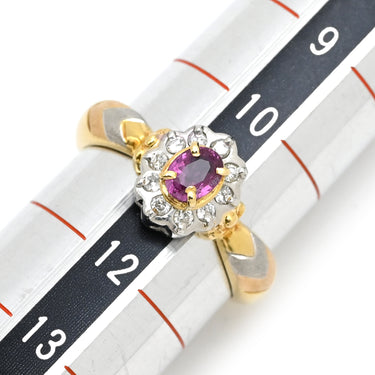 ノンブランド NON BRAND サファイア ダイヤ リング イエローゴールド×プラチナシルバー K18YG Pt900 サファイア ダイヤモンド リング 指輪 Au750 18K Pt900 ピンク コンビ 11号