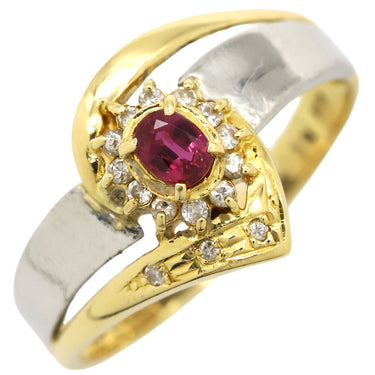 ノンブランド NON BRAND ルビー ダイヤリング イエローゴールドXプラチナシルバー K18YG Pt900 ルビー ダイヤモンド リング 指輪 コンビリング 10.5号