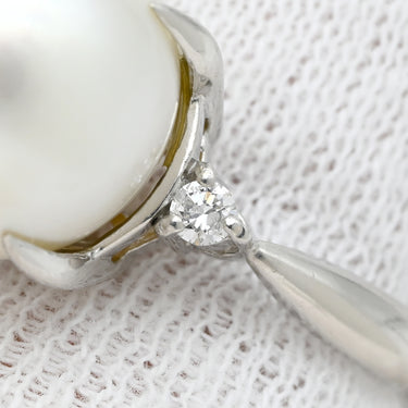 ノンブランド NON BRAND 白蝶パール ダイヤリング プラチナシルバー Pt900 パール ダイヤモンド リング 指輪 1粒 1P 14.5号