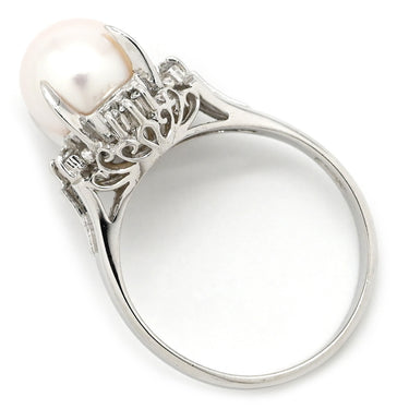 ノンブランド NON BRAND パール ダイヤリング プラチナシルバー Pt900 パール ダイヤモンド リング 指輪 1粒 1P 10.5号