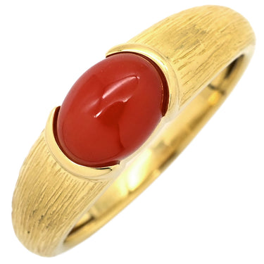 ノンブランド NON BRAND 珊瑚 リング イエローゴールド K18YG 珊瑚 リング 指輪 赤 サンゴ 14号