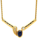 ノンブランド NON BRAND ダイヤ ブルーサファイア ペンダント イエローゴールド K18YG ダイヤモンド ブルーサファイア ネックレス オーバルカボションカット