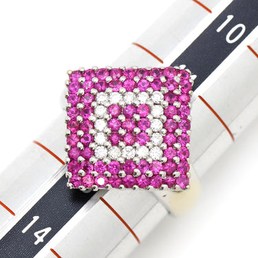 ノンブランド NON BRAND ルビー ダイヤ リング ホワイトゴールド×ピンクルビー K18WG ルビー ダイヤモンド リング 指輪 ひし形 ダイヤ 四角 角型 750 K18 WG 12号