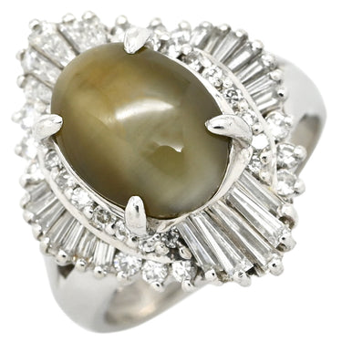 ノンブランド NON BRAND クリソベリル キャッツアイ ダイヤ リング プラチナシルバー Pt900 クリソベリルキャッツアイ ダイヤモンド リング 指輪 猫目石 プラチナ 日付・イニシャルの刻印あり 8号