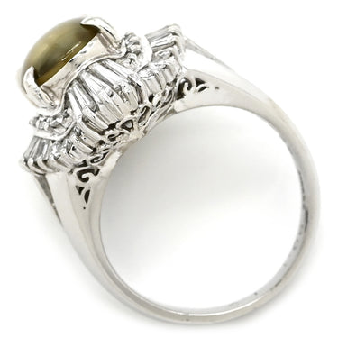 ノンブランド NON BRAND クリソベリル キャッツアイ ダイヤ リング プラチナシルバー Pt900 クリソベリルキャッツアイ ダイヤモンド リング 指輪 猫目石 プラチナ 日付・イニシャルの刻印あり 8号