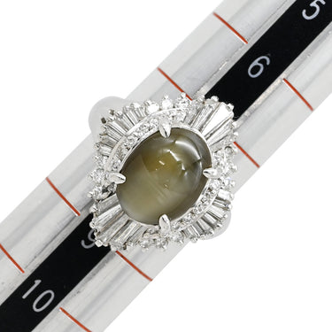 ノンブランド NON BRAND クリソベリル キャッツアイ ダイヤ リング プラチナシルバー Pt900 クリソベリルキャッツアイ ダイヤモンド リング 指輪 猫目石 プラチナ 日付・イニシャルの刻印あり 8号