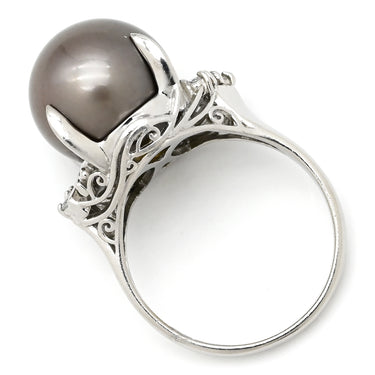 ノンブランド NON BRAND 黒蝶パール ダイヤリング プラチナシルバー Pt900 パール ダイヤモンド リング 指輪 1粒 1P 12号