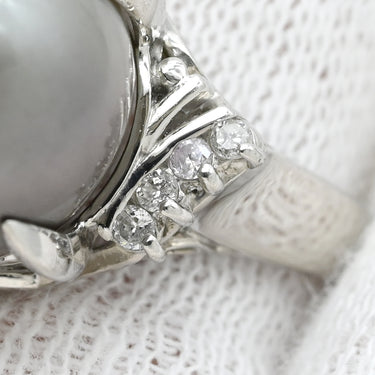 ノンブランド NON BRAND 黒蝶パール ダイヤリング プラチナシルバー Pt900 パール ダイヤモンド リング 指輪 1粒 1P 12号