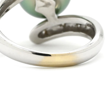 ノンブランド NON BRAND 黒蝶パール ダイヤリング ホワイトゴールド K18WG パール ダイヤモンド リング 指輪 1粒 1P 11号