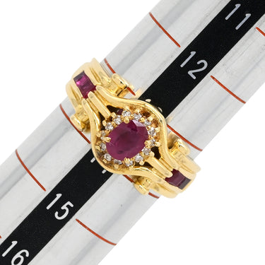 ノンブランド NON BRAND ルビー ダイヤ リング イエローゴールド K18YG ルビー ダイヤモンド リング 指輪 Au750 18K 18金 レッド 赤 13.5号