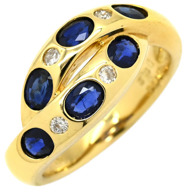 ノンブランド NON BRAND ブルーサファイア ダイヤ イエローゴールド K18YG サファイア ダイヤモンド リング 指輪 青 12号