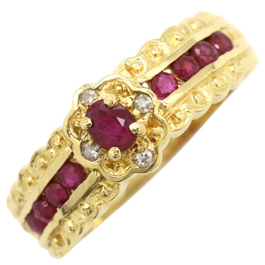 ノンブランド NON BRAND ルビー ダイヤリング イエローゴールド K18YG ルビー ダイヤモンド リング 指輪 レッド 赤 1Pダイヤ 11号