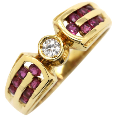 ノンブランド NON BRAND ルビー ダイヤリング イエローゴールド K18YG ルビー ダイヤモンド リング 指輪 レッド 赤 1Pダイヤ 11号