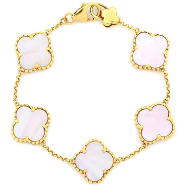 ノンブランド NON BRAND フラワーモチーフ シェルブレスレット イエローゴールド K18YG シェル ブレスレット ゴールド金具 天然シェル フリーフォーム 淡桃色