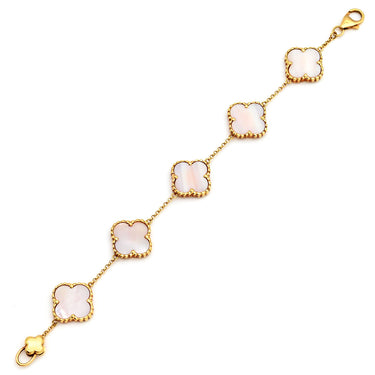 ノンブランド NON BRAND フラワーモチーフ シェルブレスレット イエローゴールド K18YG シェル ブレスレット ゴールド金具 天然シェル フリーフォーム 淡桃色