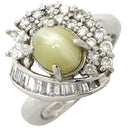 ノンブランド NON BRAND キャッツアイ ダイヤリング プラチナシルバー Pt900 クリソベリルキャッツアイ ダイヤモンド リング 指輪 猫目石 7.5号