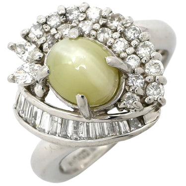 ノンブランド NON BRAND キャッツアイ ダイヤリング プラチナシルバー Pt900 クリソベリルキャッツアイ ダイヤモンド リング 指輪 猫目石 7.5号