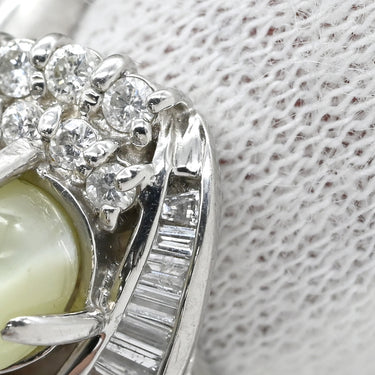 ノンブランド NON BRAND キャッツアイ ダイヤリング プラチナシルバー Pt900 クリソベリルキャッツアイ ダイヤモンド リング 指輪 猫目石 7.5号