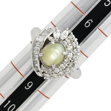 ノンブランド NON BRAND キャッツアイ ダイヤリング プラチナシルバー Pt900 クリソベリルキャッツアイ ダイヤモンド リング 指輪 猫目石 7.5号