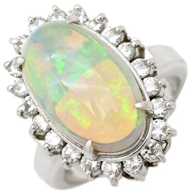 ノンブランド NON BRAND オパール ダイヤリング プラチナシルバー Pt900 オパール ダイヤモンド リング 指輪 白 ホワイト 5.5号