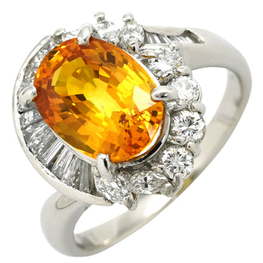 ノンブランド NON BRAND ゴールデンサファイア ダイヤリング プラチナシルバー Pt900 サファイア ダイヤモンド リング 指輪 オレンジ 黄 15号