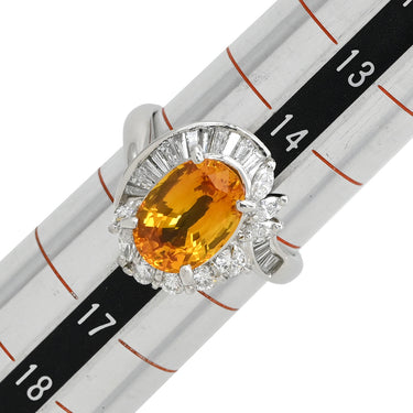 ノンブランド NON BRAND ゴールデンサファイア ダイヤリング プラチナシルバー Pt900 サファイア ダイヤモンド リング 指輪 オレンジ 黄 15号