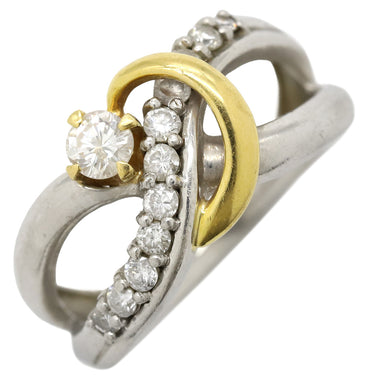 ノンブランド NON BRAND ダイヤリング イエローゴールドXプラチナシルバー Pt900 K18YG ダイヤモンド リング 指輪 コンビリング 1Pダイヤ 11号