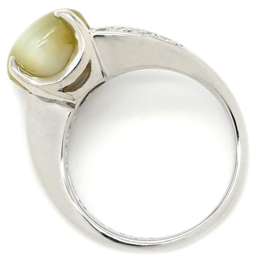 ノンブランド NON BRAND クリソベリル キャッツアイ ダイヤリング プラチナシルバー Pt900 クリソベリルキャッツアイ ダイヤモンド リング 指輪 猫目石 プラチナ 10号