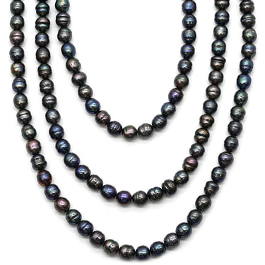 ノンブランド NON BRAND パールブラック シルバー パール ネックレス 黒 バロックパール 淡水パール 真珠 silver ロングネックレス 3連 3重