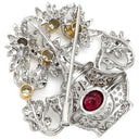 ノンブランド NON BRAND ルビー ダイヤ ホワイトゴールドXイエローゴールド K18WG K18YG ルビー ダイヤモンド ブローチ 赤 レッド 花 花瓶