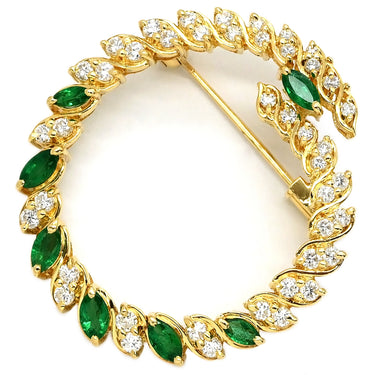 ノンブランド NON BRAND ダイヤモンド ブローチ イエローゴールド×エメラルドグリーン K18YG ダイヤモンド エメラルド ブローチ マーキスカット 750 Au YG