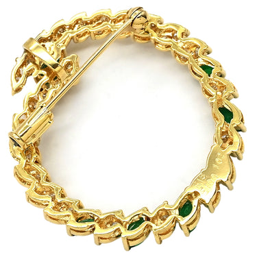 ノンブランド NON BRAND ダイヤモンド ブローチ イエローゴールド×エメラルドグリーン K18YG ダイヤモンド エメラルド ブローチ マーキスカット 750 Au YG