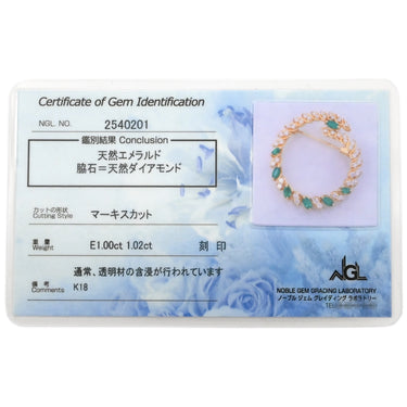 ノンブランド NON BRAND ダイヤモンド ブローチ イエローゴールド×エメラルドグリーン K18YG ダイヤモンド エメラルド ブローチ マーキスカット 750 Au YG
