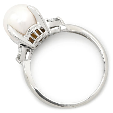 ノンブランド NON BRAND パール ダイヤリング プラチナシルバー Pt900 パール ダイヤモンド リング 指輪 1粒 1P アコヤパール 14号