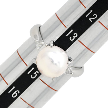 ノンブランド NON BRAND パール ダイヤリング プラチナシルバー Pt900 パール ダイヤモンド リング 指輪 1粒 1P アコヤパール 14号