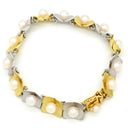 ノンブランド NON BRAND イエローゴールド×ホワイトゴールド×パールホワイト K18YG K14WG パール ブレスレット K14WG Au750 18K 18金 14K 14金 アコヤ真珠 あこやパール ホワイト フラワーモチーフ