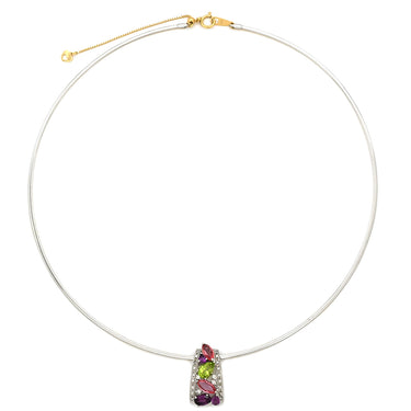 ノンブランド NON BRAND パパラチアサファイア ダイヤ ホワイトゴールドXイエローゴールド K18WG K18YG ダイヤモンド パパラチアサファイヤ ロードライトガーネット ペリドット ネックレス