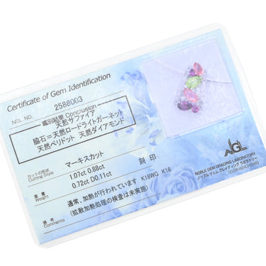 ノンブランド NON BRAND パパラチアサファイア ダイヤ ホワイトゴールドXイエローゴールド K18WG K18YG ダイヤモンド パパラチアサファイヤ ロードライトガーネット ペリドット ネックレス